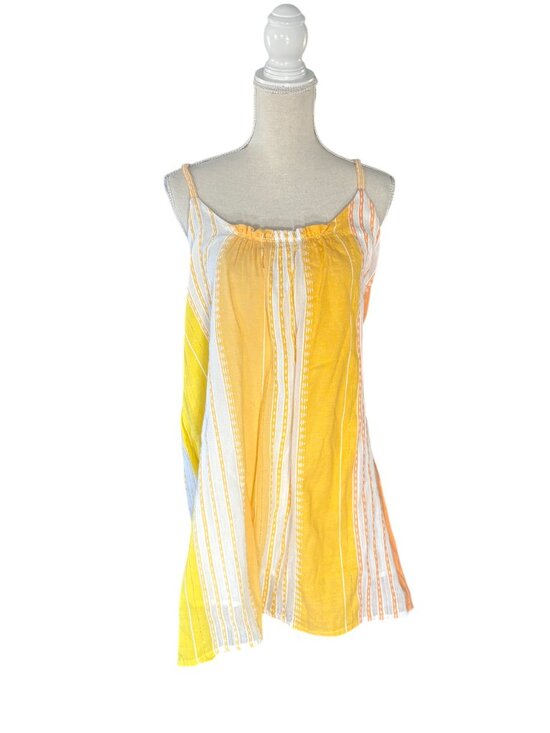Lemlem Eshal Swing Dress size M medium striped cotton gauze mini yellow orange - Picture 2 of 8